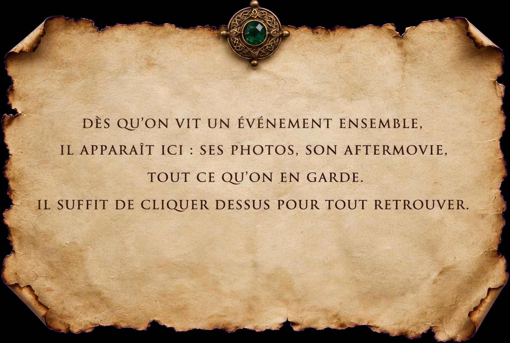 Dès qu’on vit un événement ensemble, il apparaît ici : ses photos, son aftermovie, tout ce qu’on en garde. Il suffit de cliquer dessus pour tout retrouver.